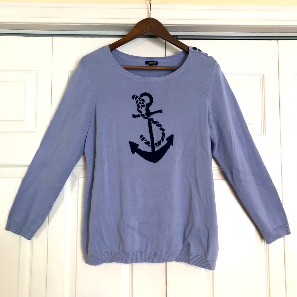NWT Talbot sweater. Size 1Xp. Sky blue with dark navy blue nautical design.